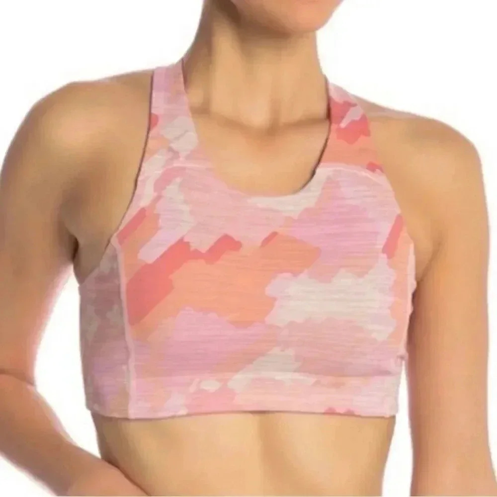 Outdoor Voices Women's XS Pink Orange Camouflage Camo Sports Bra Criss Cross